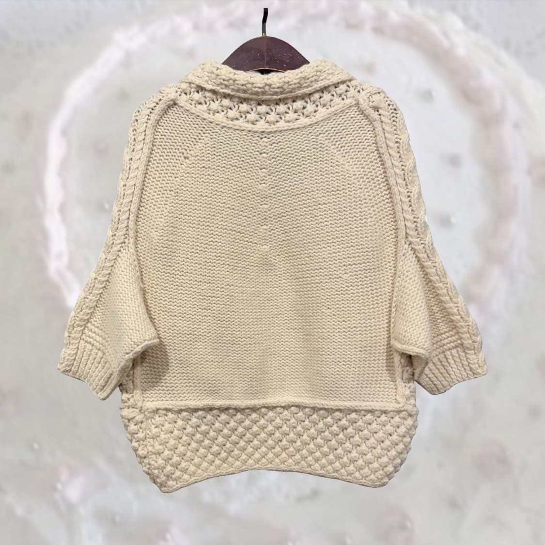 일본 빈티지 아이보리 울100 모리 숄카라 7부 도톰 가디건 상품이미지2