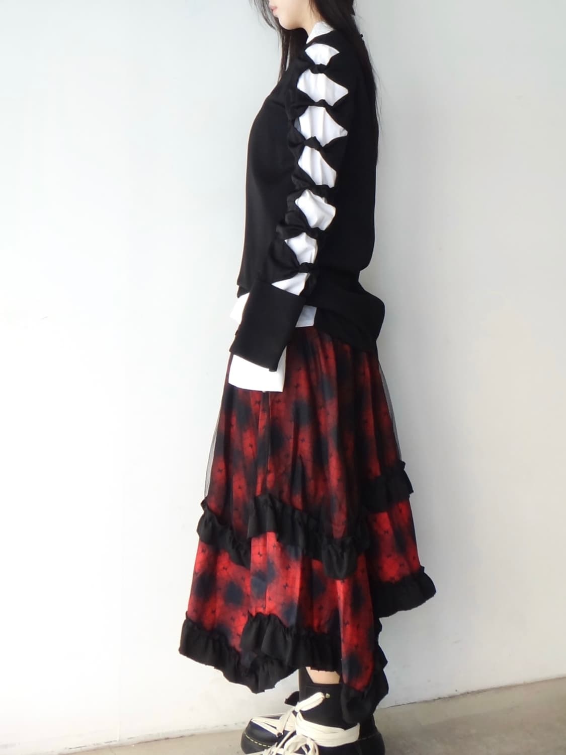 Side slit ribbon blouse / black 상품이미지6