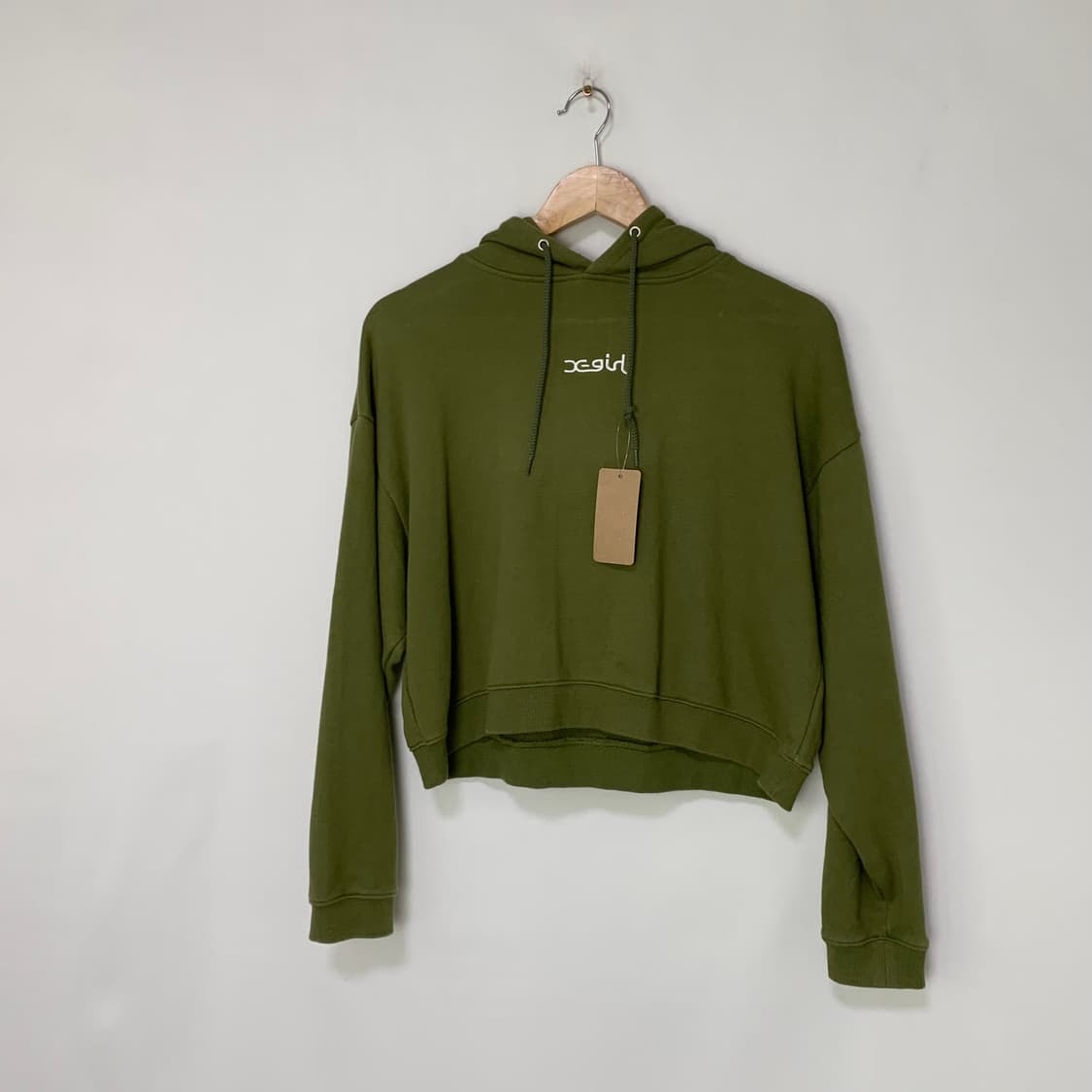 엑스걸 크롭 루즈핏 후드티 카키 2 사이즈 여성 일본 빈티지 상품이미지2