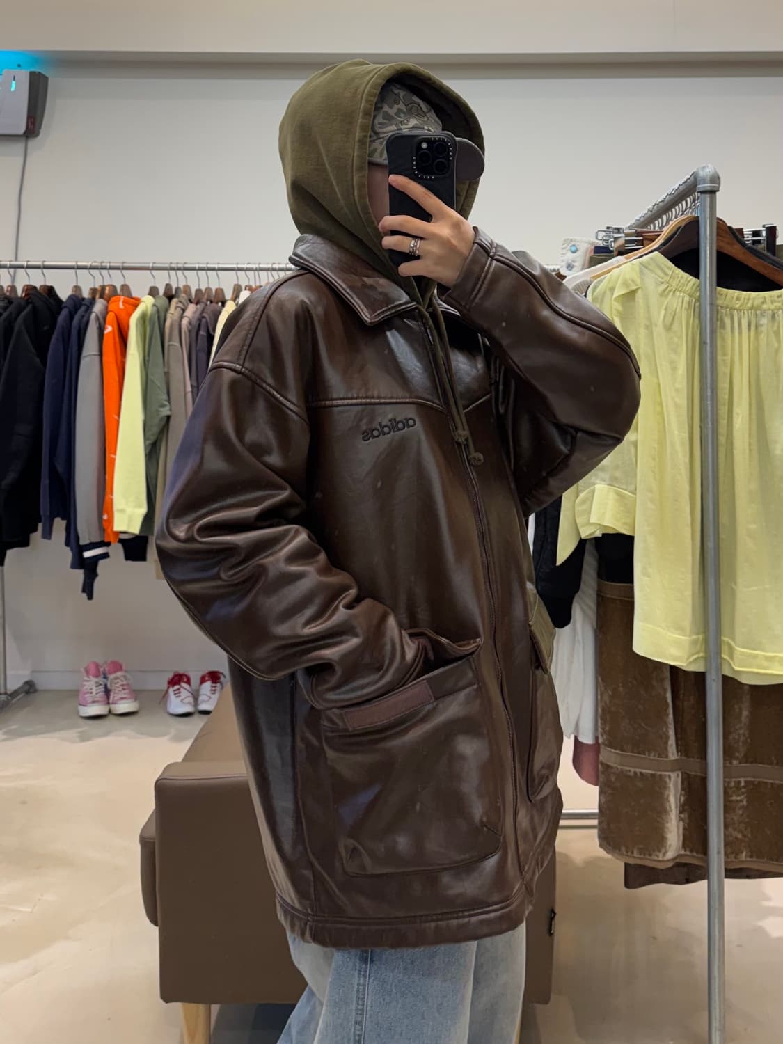 아디다스 90s 데상트 올드스쿨 비건 레더 자켓 상품이미지8