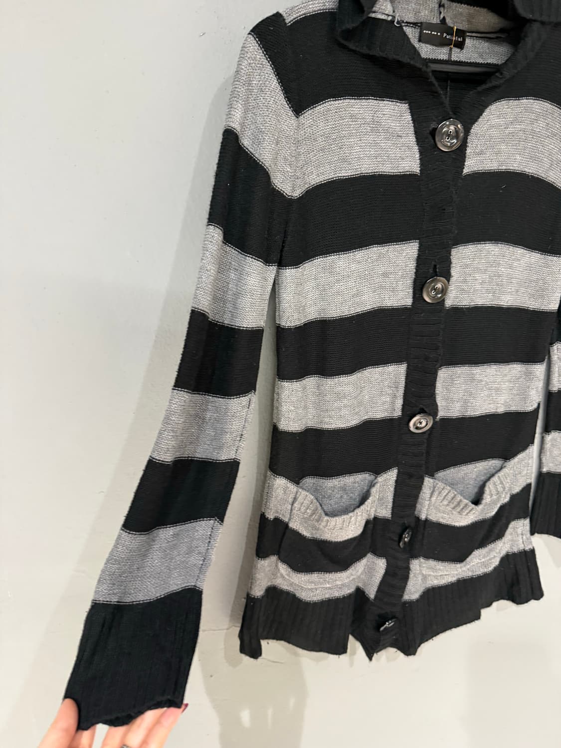stripe pattern button-up hood cardigan 상품이미지9