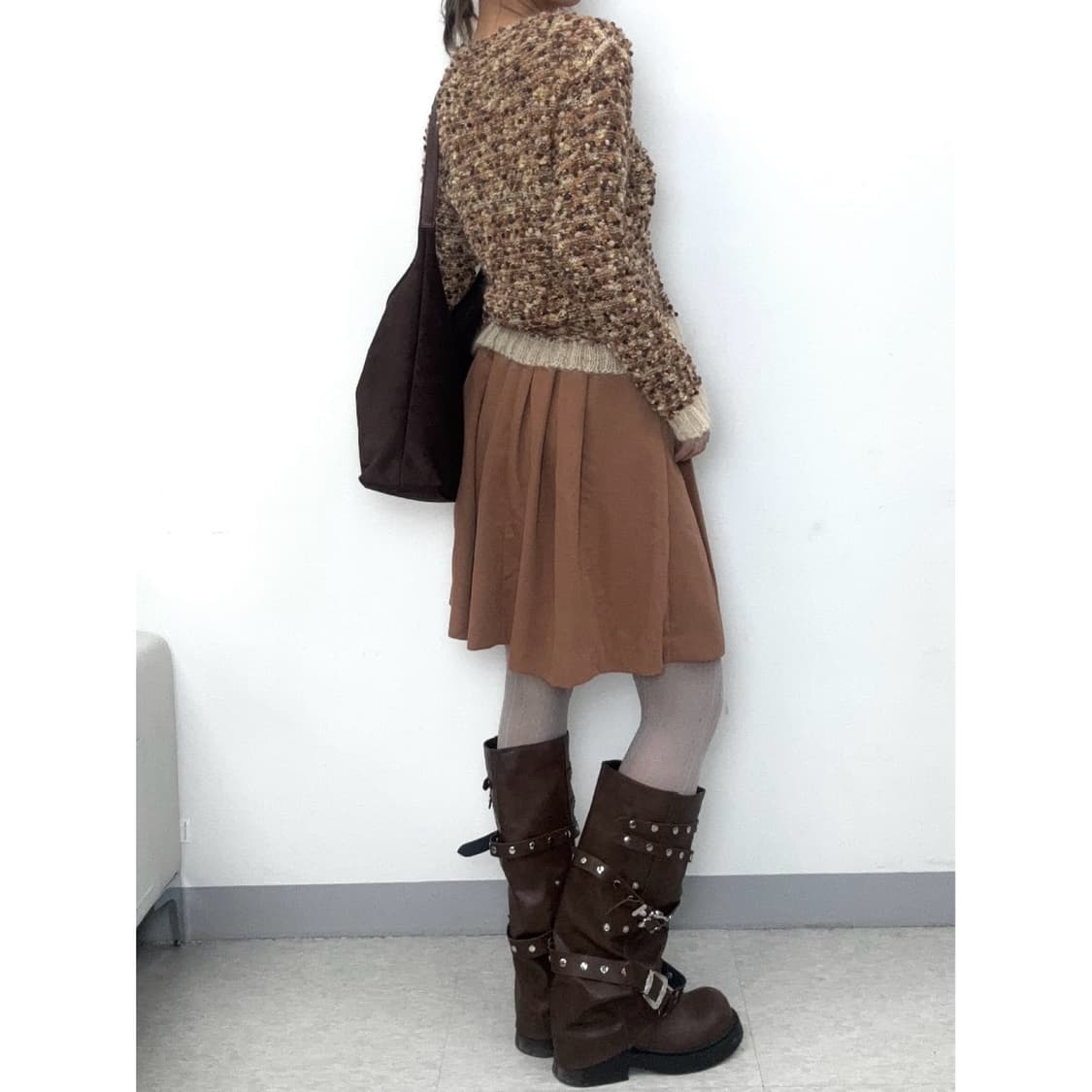 빈티지 브라운 플리츠 스커트 상품이미지3