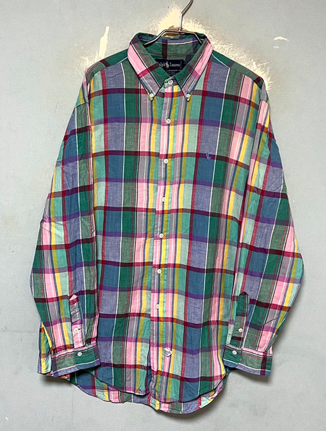 폴로 90s 자이언트 마드라스 체크셔츠 춘하 핸드우븐 XL 105  상품이미지1