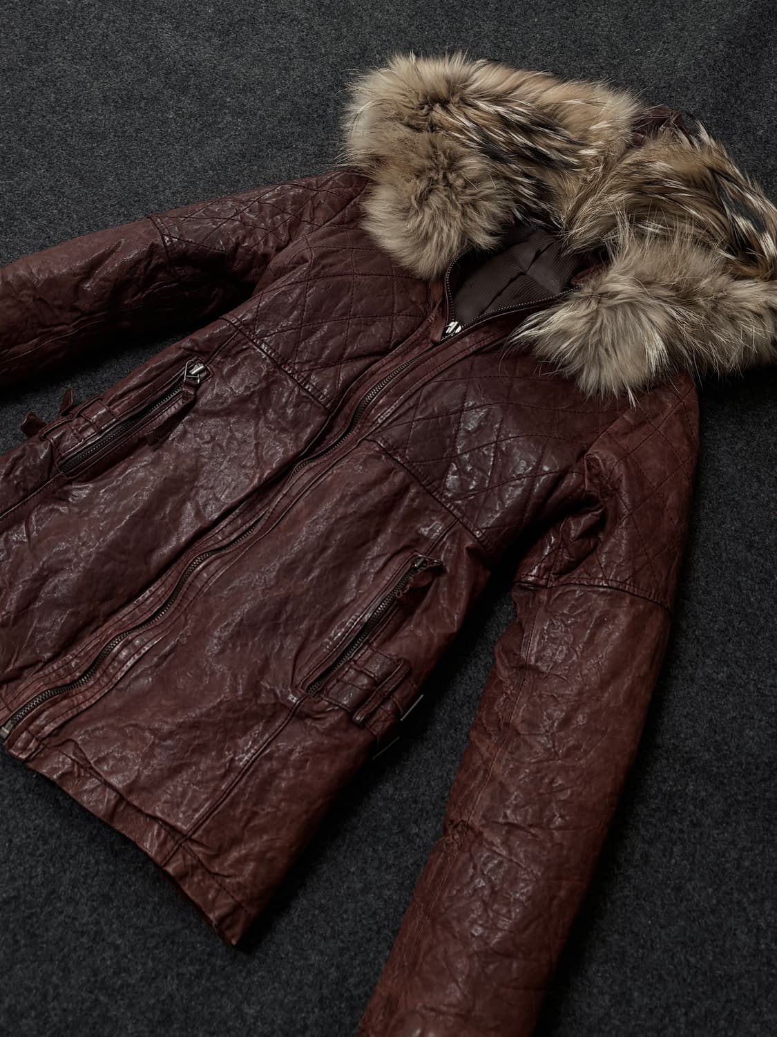 Vintage V-kei 00's punk fur hood leather 상품이미지2