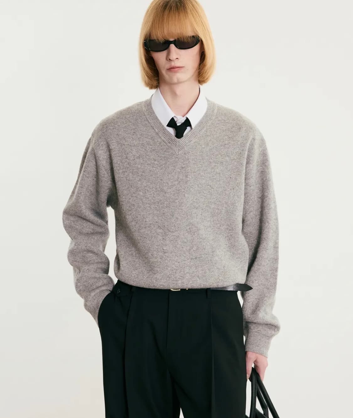 (105) 25FW TNGT 캐시미어 브이넥 니트 그레이 상품이미지1