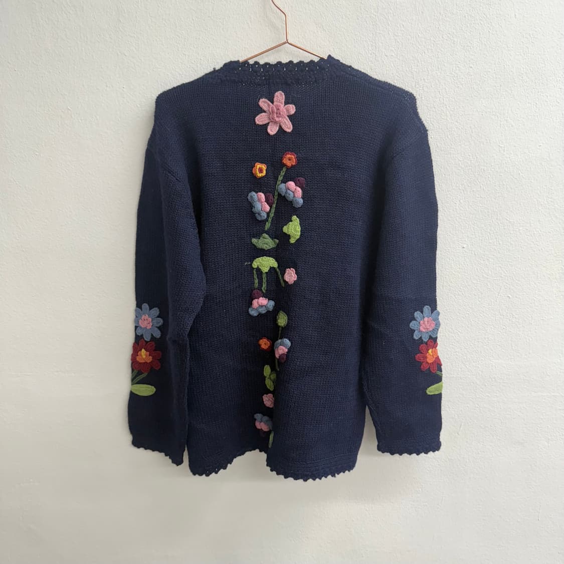 CHN 빈티지 꽃 자수 네이비 니트 가디건 (M) 상품이미지4