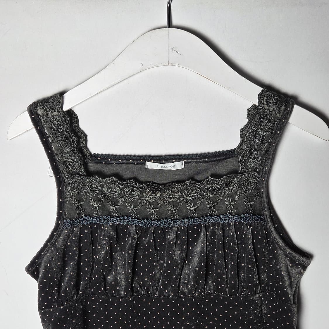 [JPN] 빈티지 레이스업 도트 벨벳 슬리브리스 상품이미지3