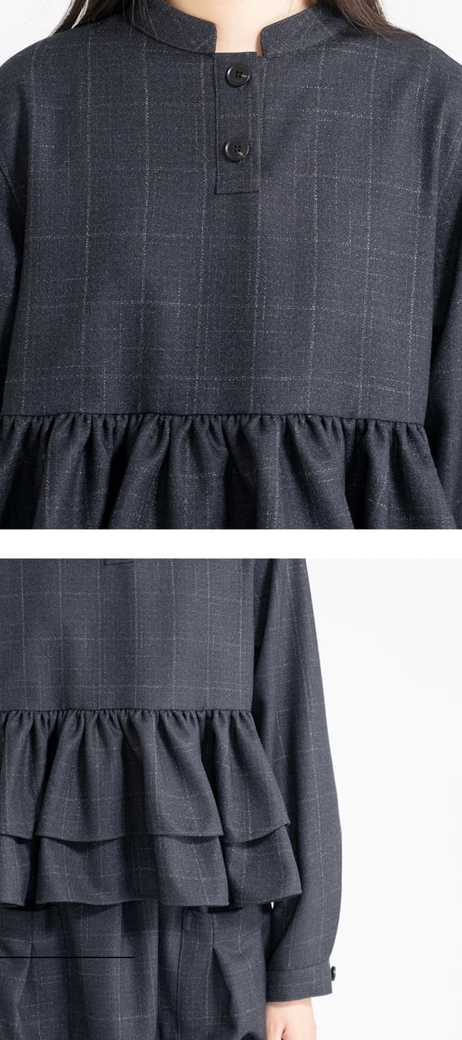 유노이아 체크 버튼 블라우스 + 체트 포켓 스커트 셋업 상품이미지4