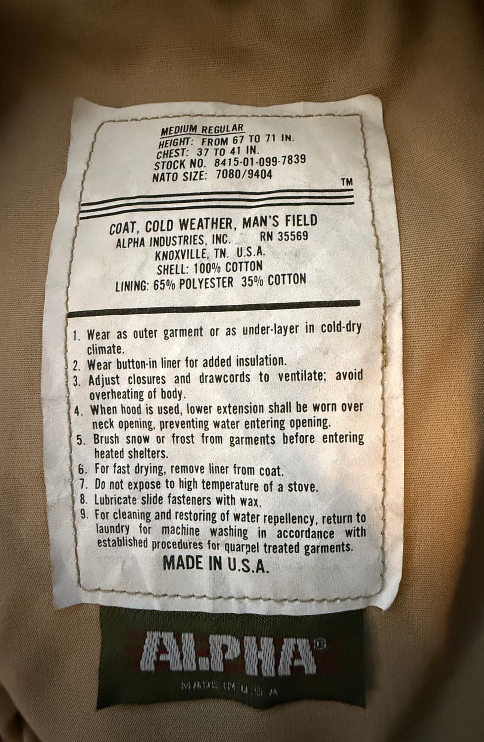 [데드스탁] USA🇺🇸ALPHA M65 Field Coat M/R 상품이미지5