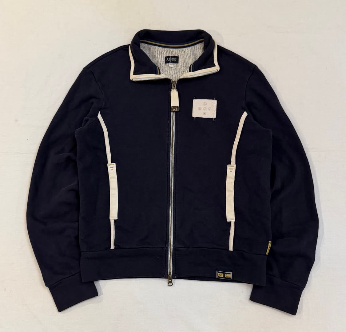 아르마니 진스 절개 디테일 코튼 집업 져지 네이비 상품이미지1