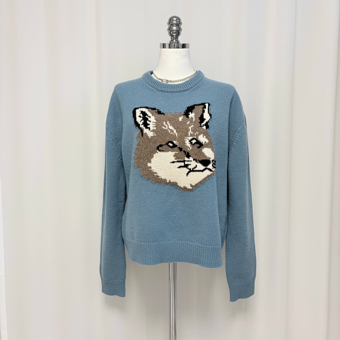 메종키츠네 폭스헤드 라이트 블루 니트 상품이미지1