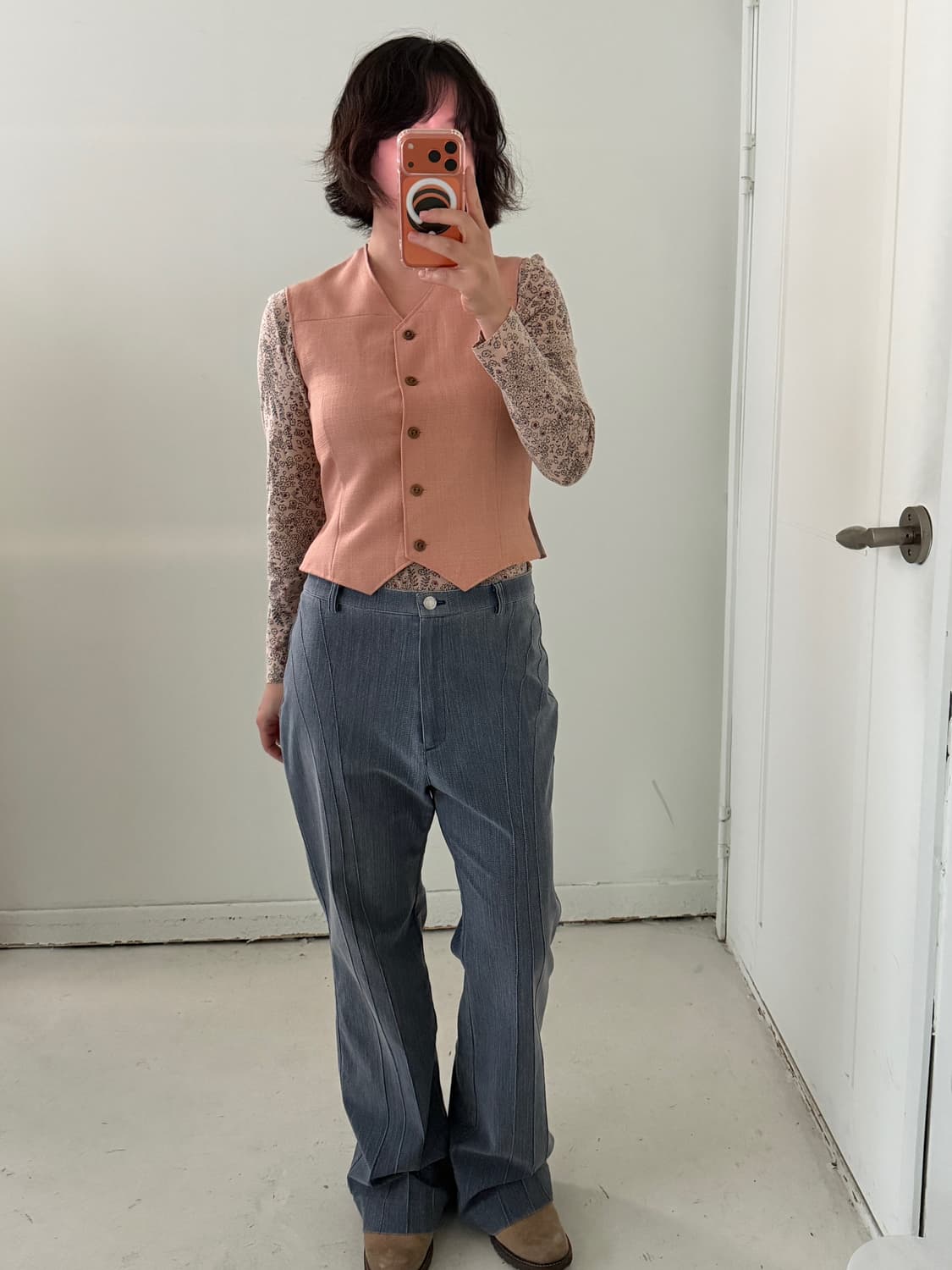 일본빈티지 핑크브라운 베스트 상품이미지3