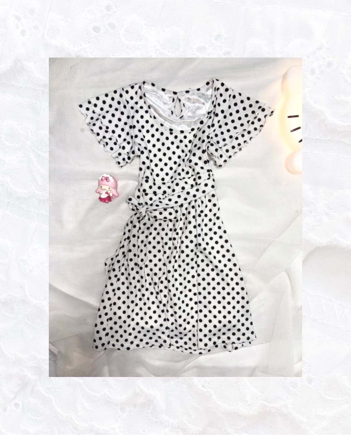 화이트&블랙 도트 리본 원피스 상품이미지1