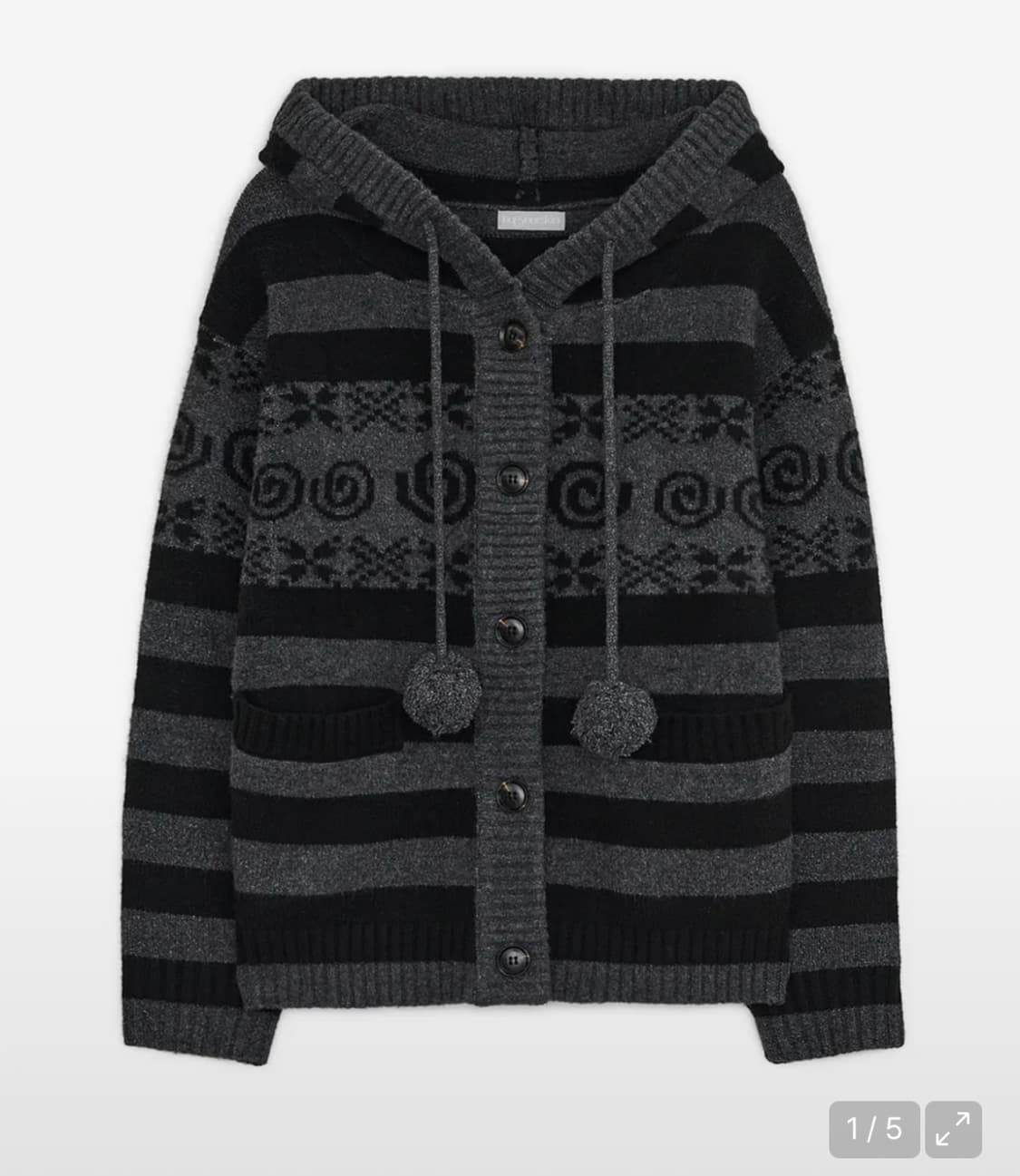 허그유어스킨 엔젤윙 후드 폼폼 가디건 차콜 상품이미지1