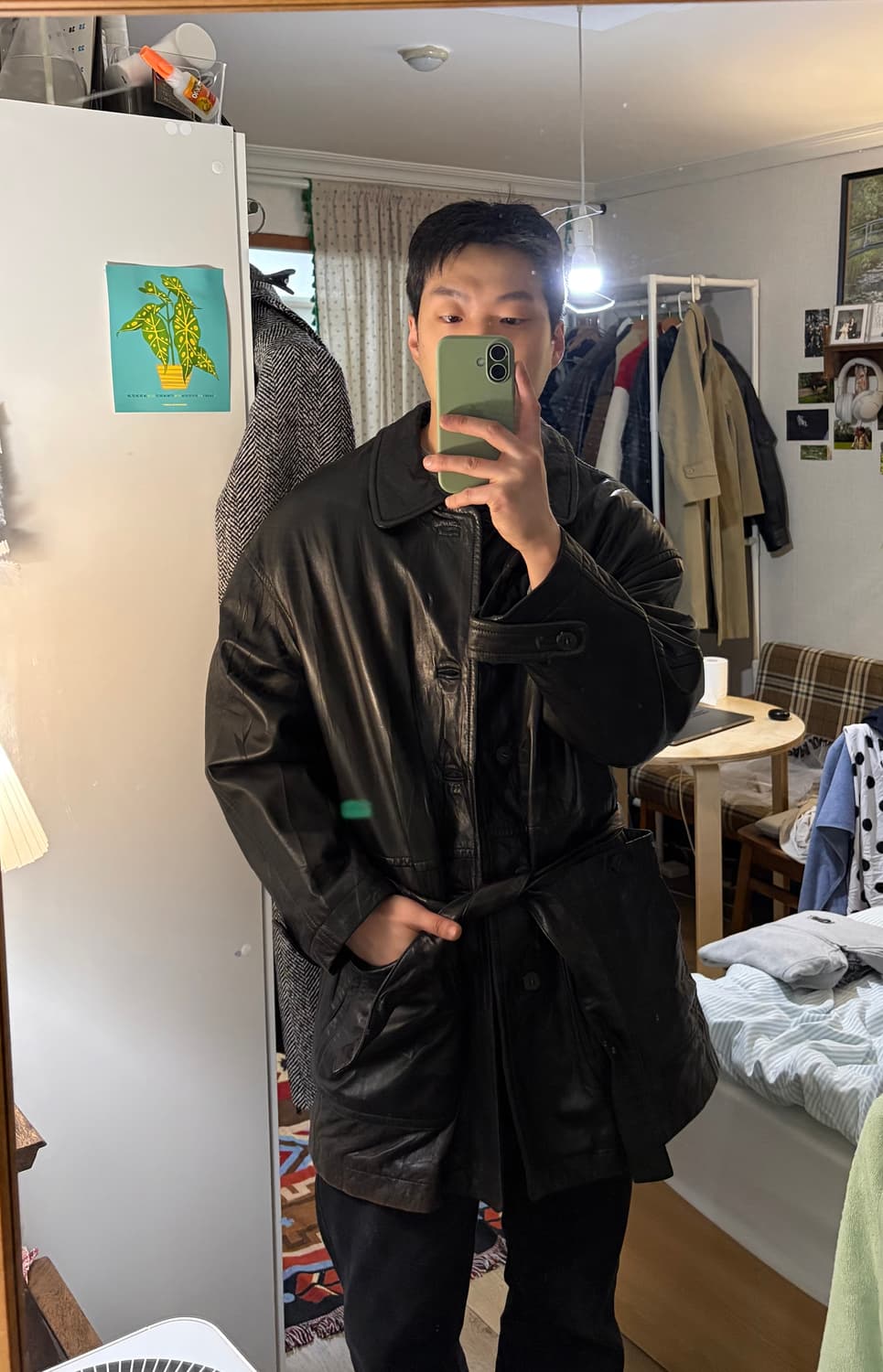 (100-105) 빈티지 카우하이드 벨티드 코트 상품이미지10