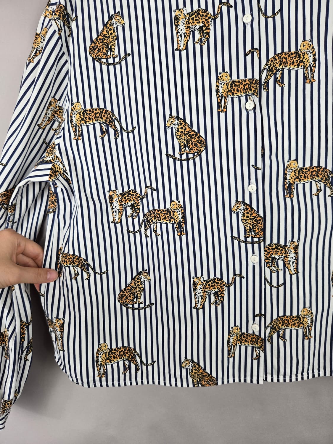 [무료배송]자라 L 여성 스판 차이나카라 표범 레오파드 스트라이프 셔츠 상품이미지6