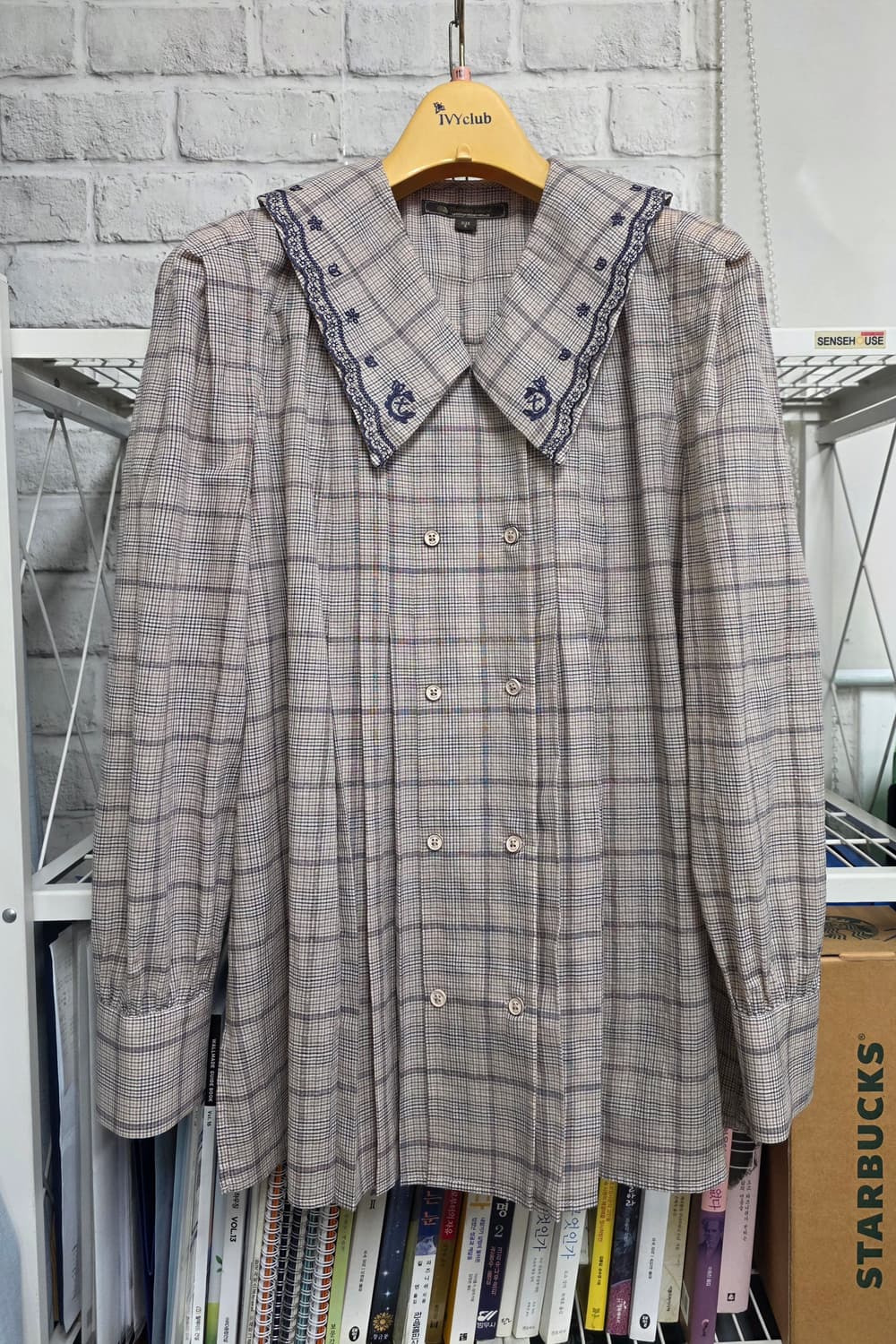 써스데이 아일랜드 봄~여름 세일러 블라우스 55  체크블라우스 WM77  상품이미지1