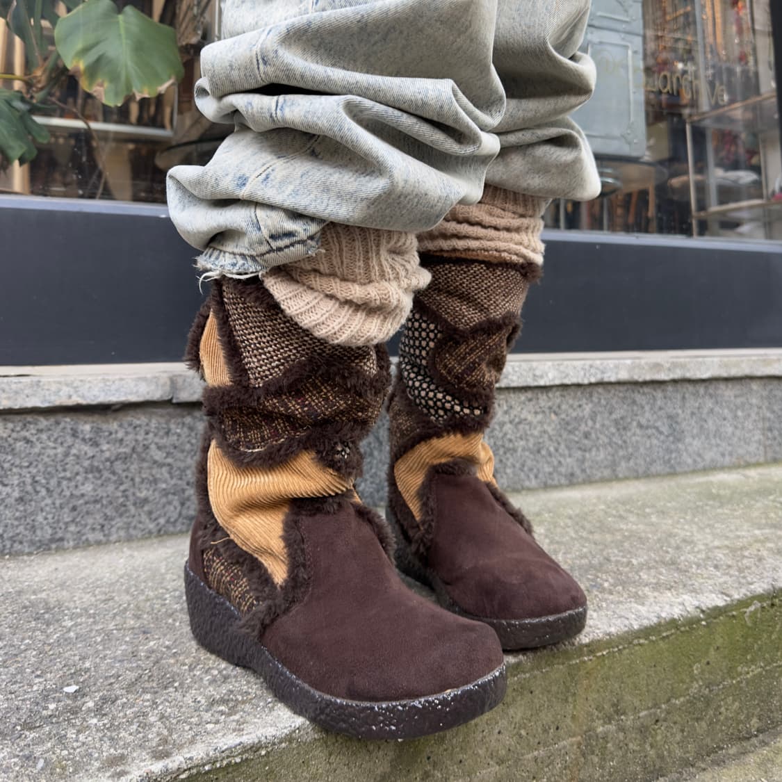 00s 패치 트위드 웨지 부츠 상품이미지9