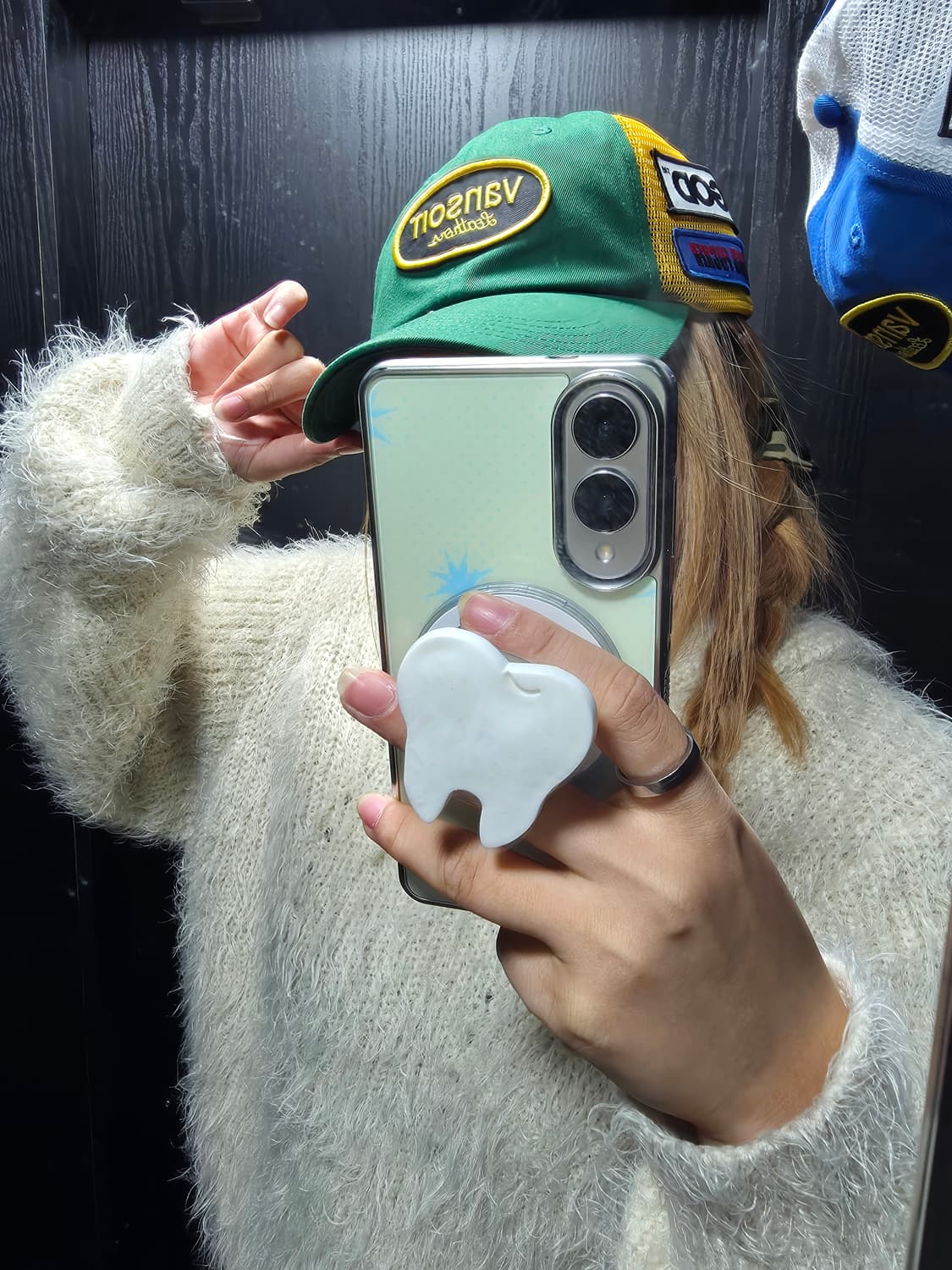 슈프림 x 히스테릭 글래머 x 밴슨 레더 메쉬 백 6-패널 그린 상품이미지5