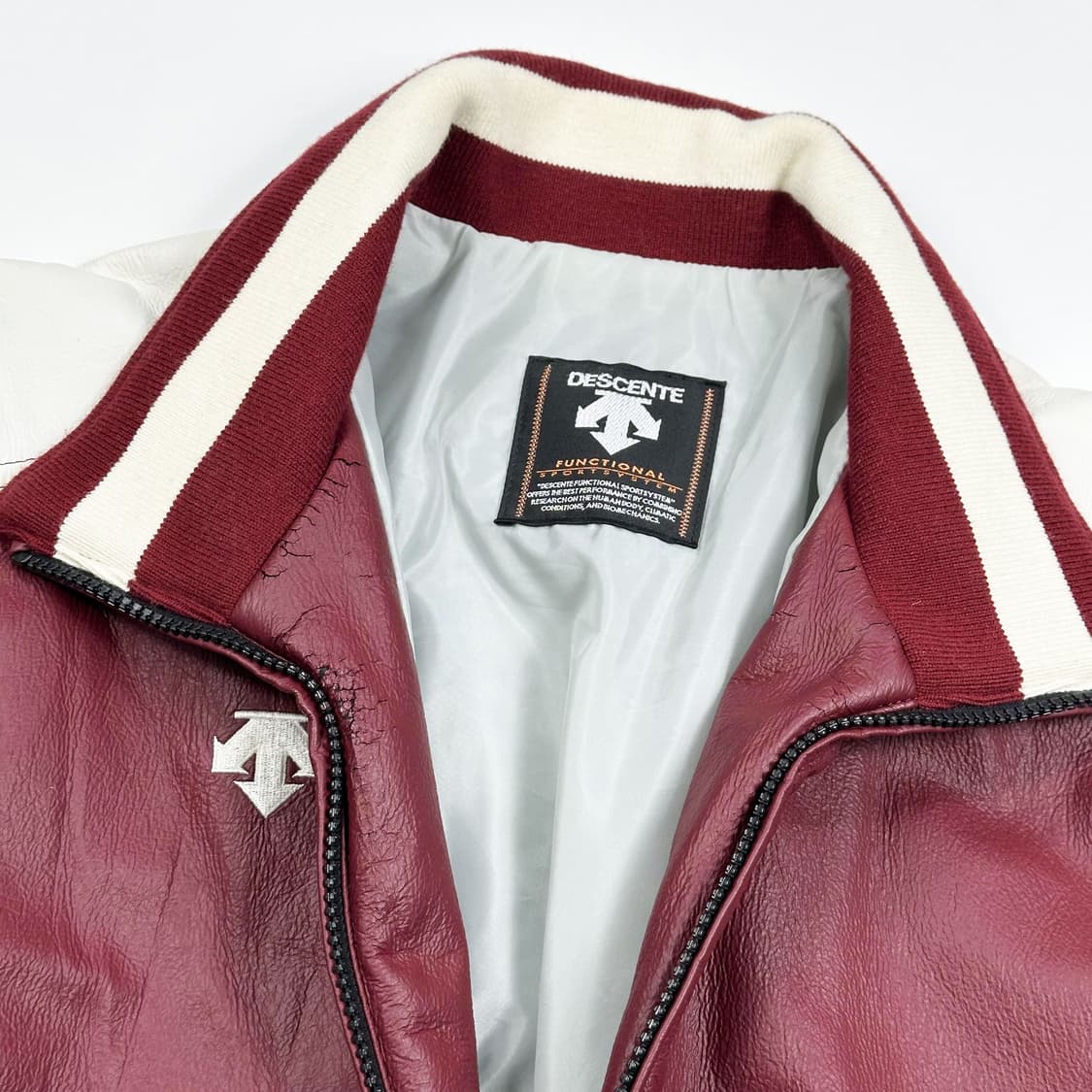 데상트 동계 레더 스타디움 자켓 야구점퍼 버건디 L 상품이미지6