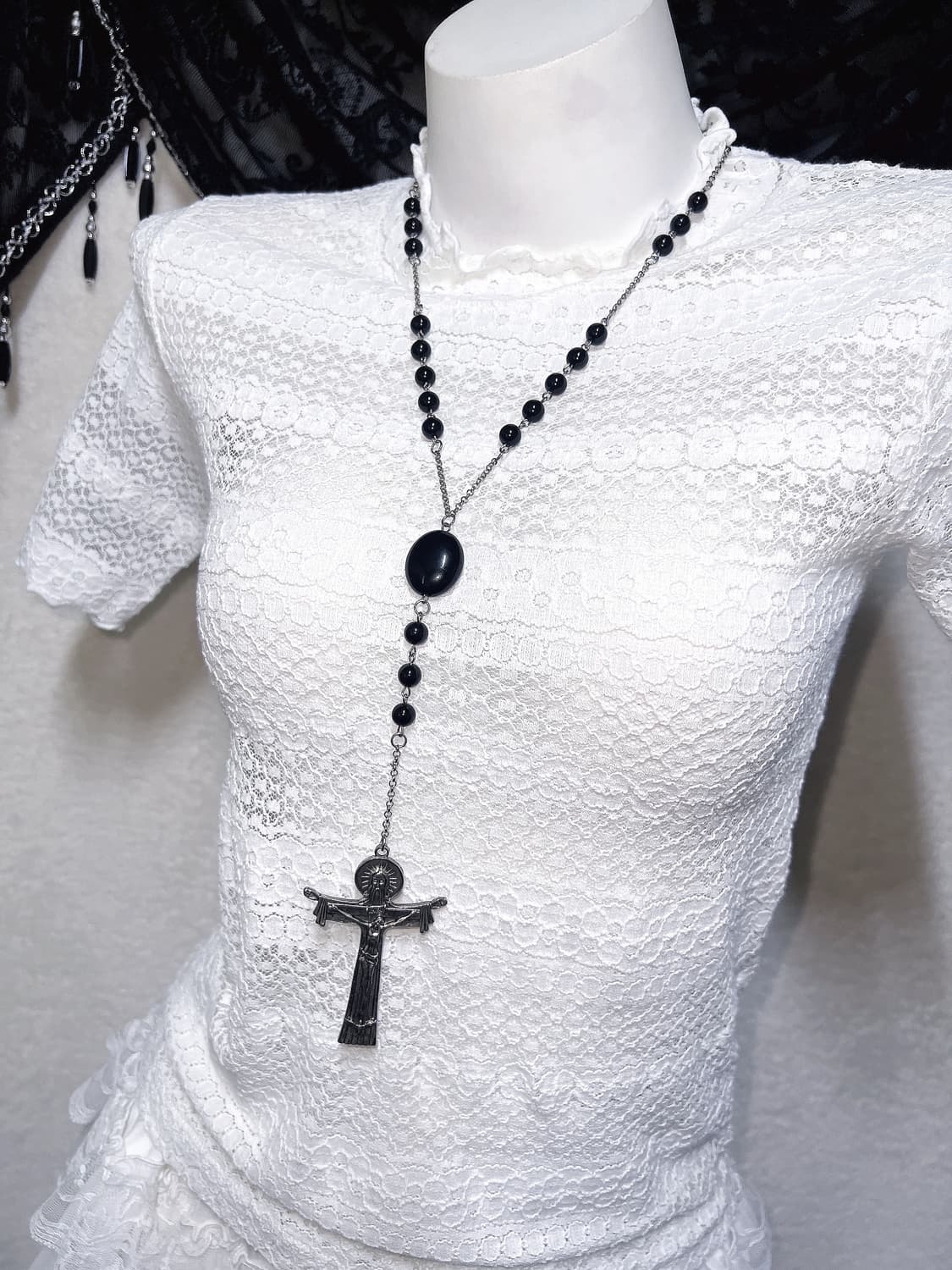 로맨틱고딕 엔젤릭 고스로리타 화이트 레이스 시스루 블라우스 로걀탑 핀터 상품이미지5