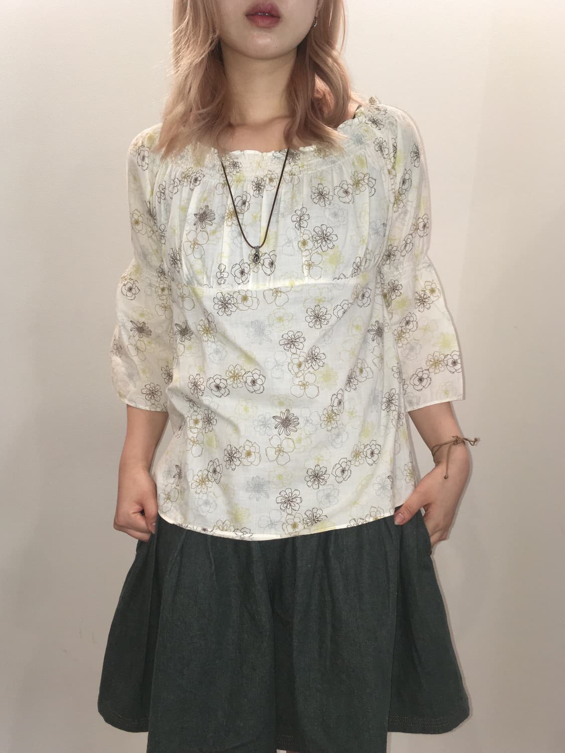 jpn vintage autumn flower off shoulder 상품이미지2