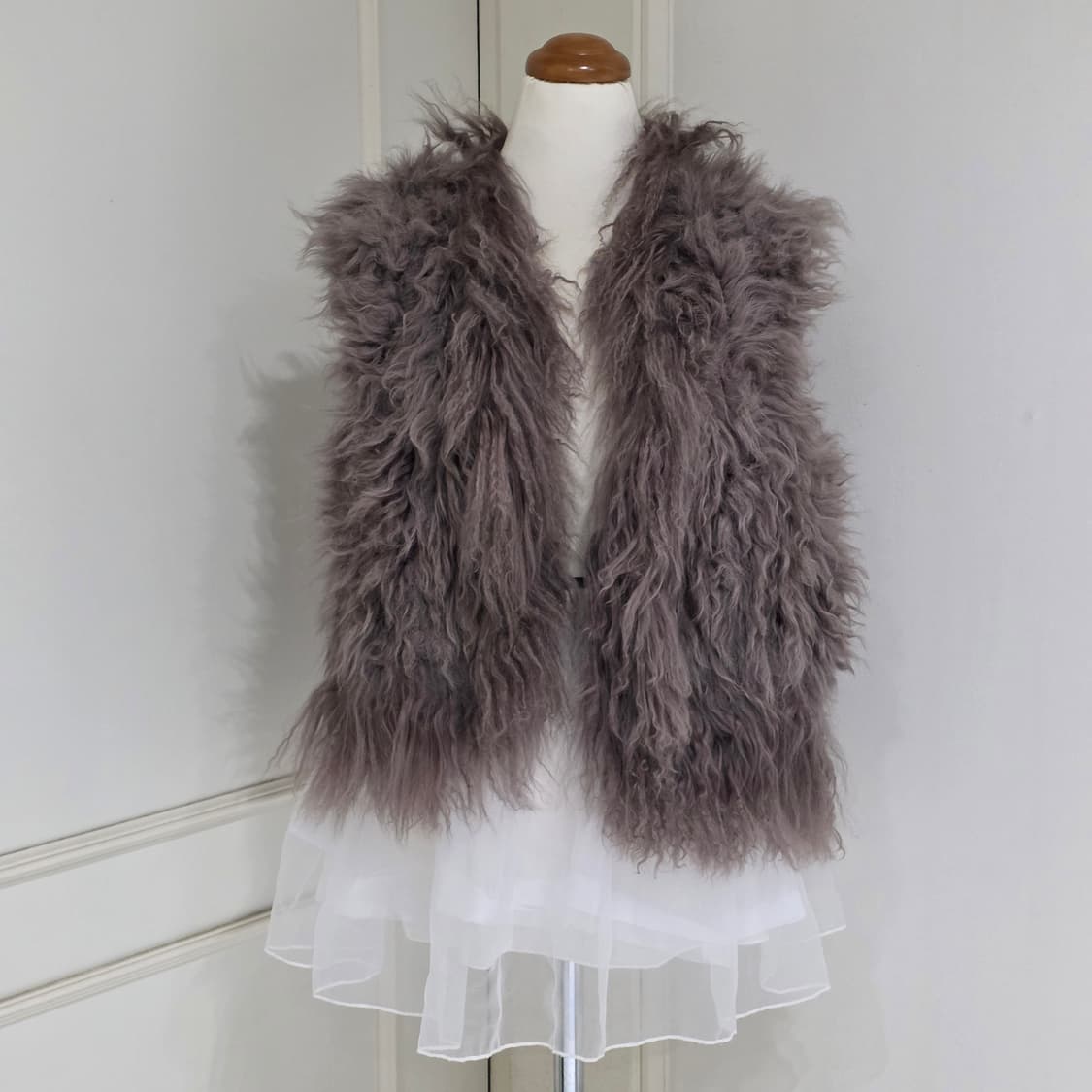 일본빈티지) 브라운 자연양털모피 조끼 퍼 베스트 오네갸루라떼히메 상품이미지1
