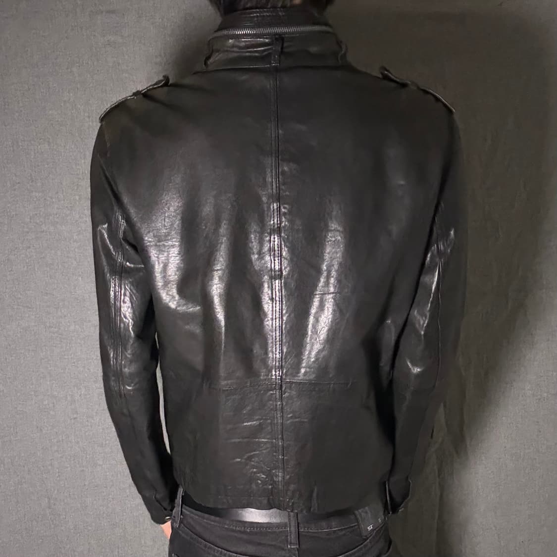 double zip-up lamb skin leather jacket 상품이미지8
