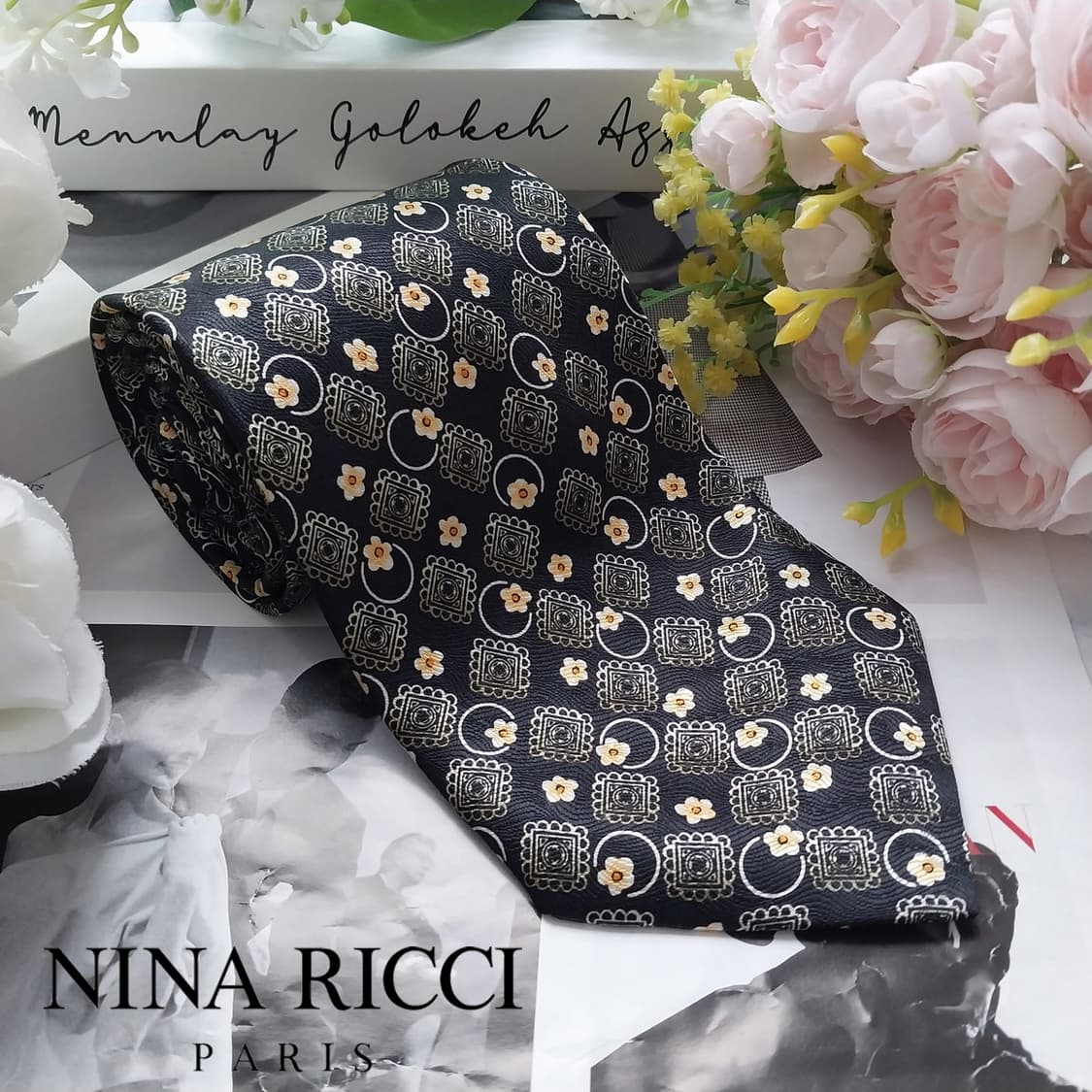 니나리치 실크 블랙 패턴 넥타이 9.9cm A+등급 K2250 상품이미지1