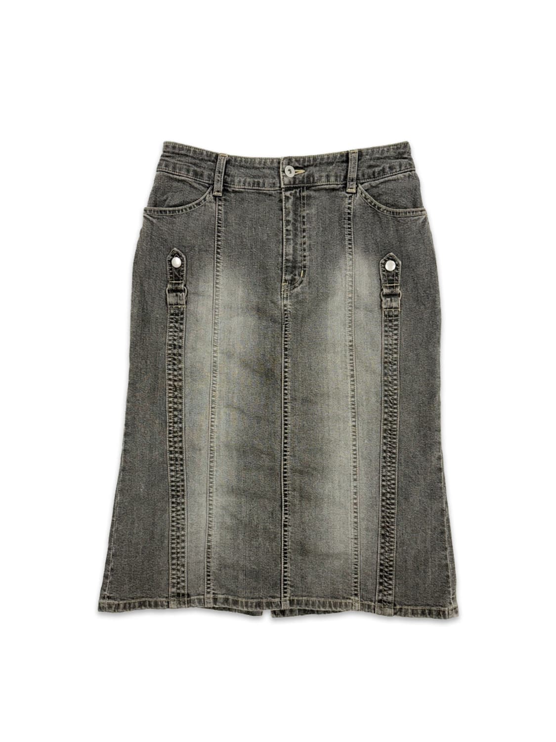 빈티지 그레이 데님 벨트디테일 미디 스커트 상품이미지1