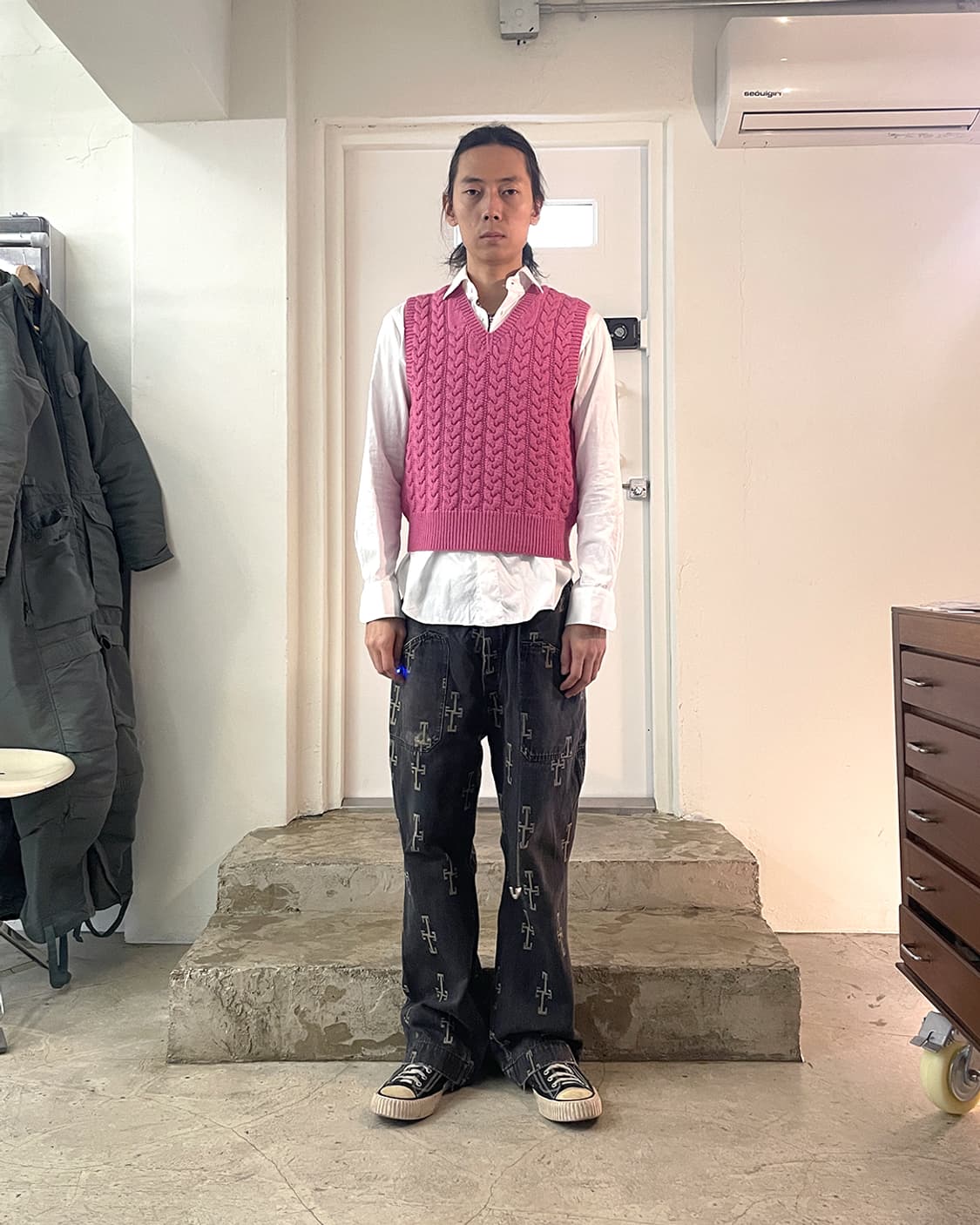 하버색 V넥 케이블 니트 베스트 / OS 상품이미지5