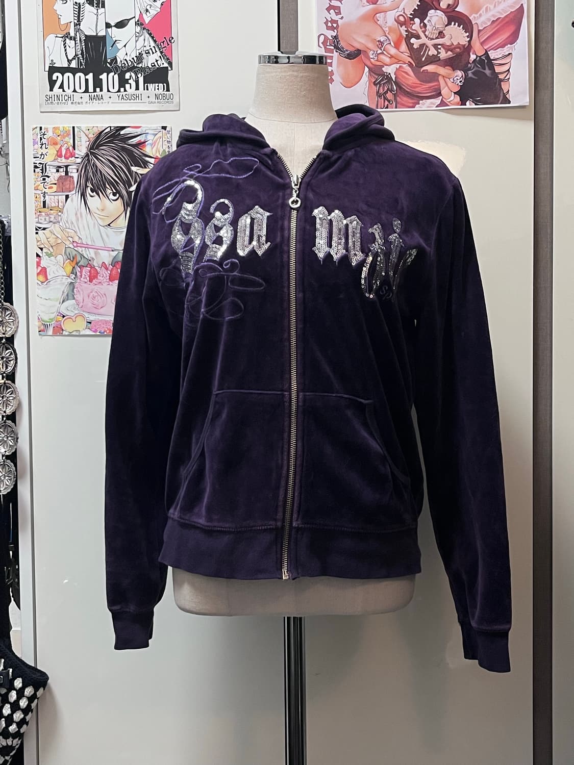 ssamzie y2k 오네갸루 퍼플 벨벳 후드집업 상품이미지2