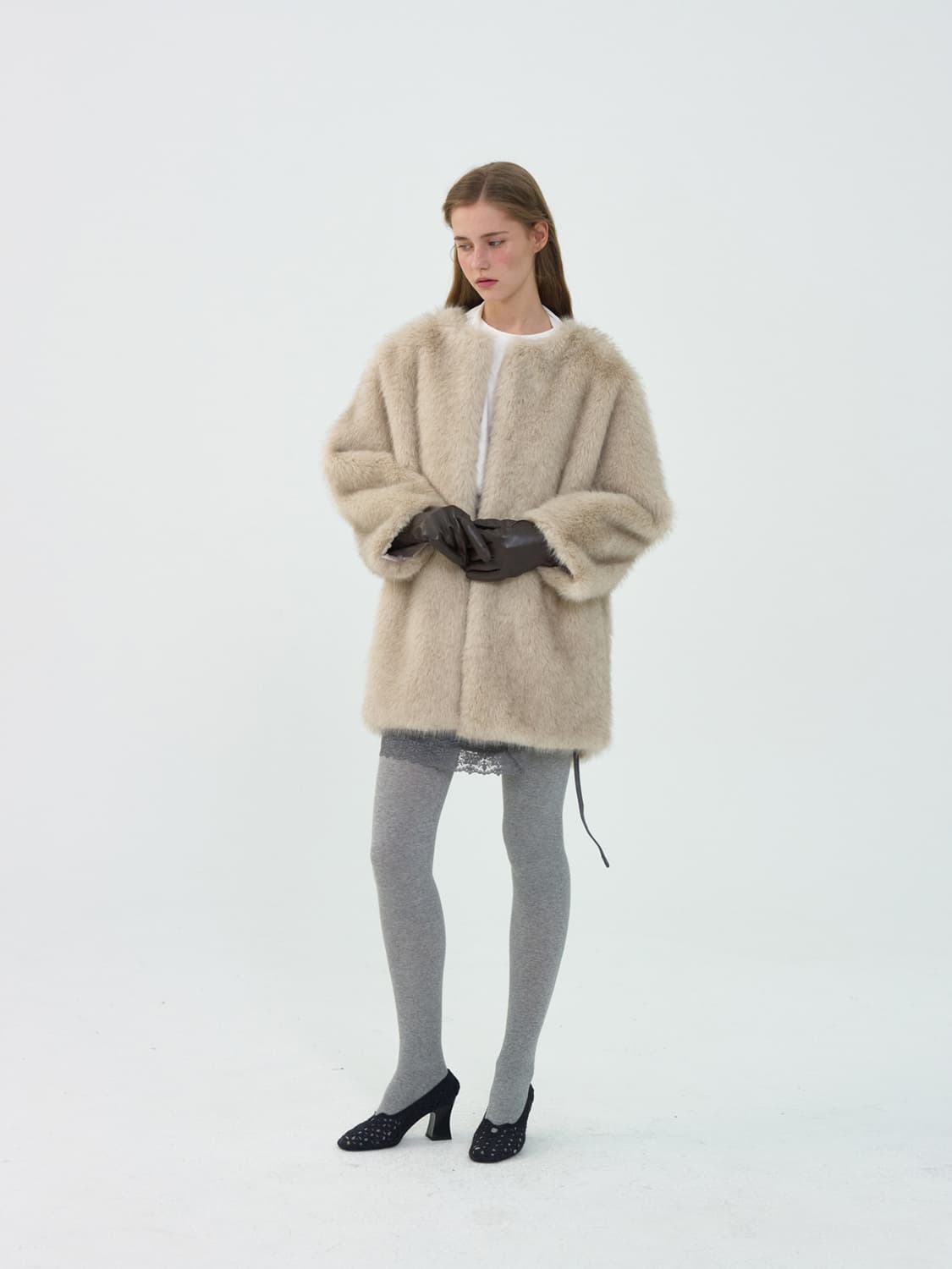 리본빛 Jade Fur Coat - Ivory 상품이미지2