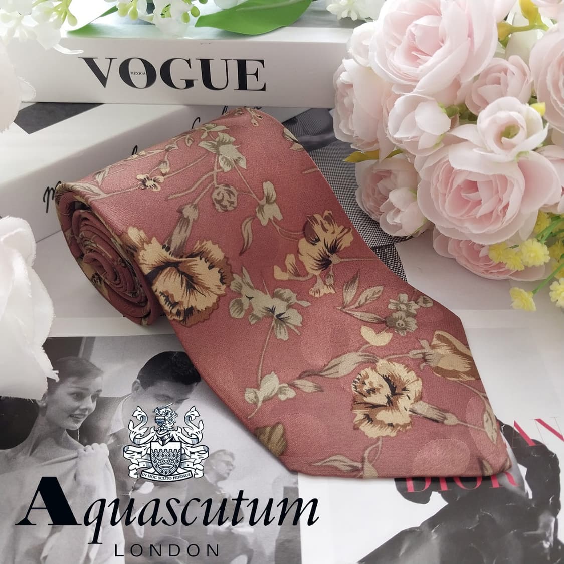 아쿠아스큐텀 실크 플라워 패턴 넥타이 8.7cm A+~A등급 k2066 상품이미지2