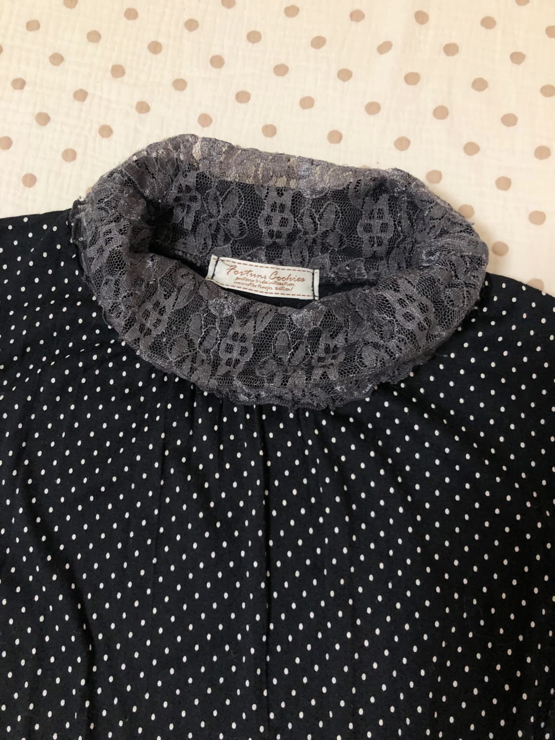 빈티지 포춘쿠키 도트 레이스 목폴라 슬리브 상품이미지2