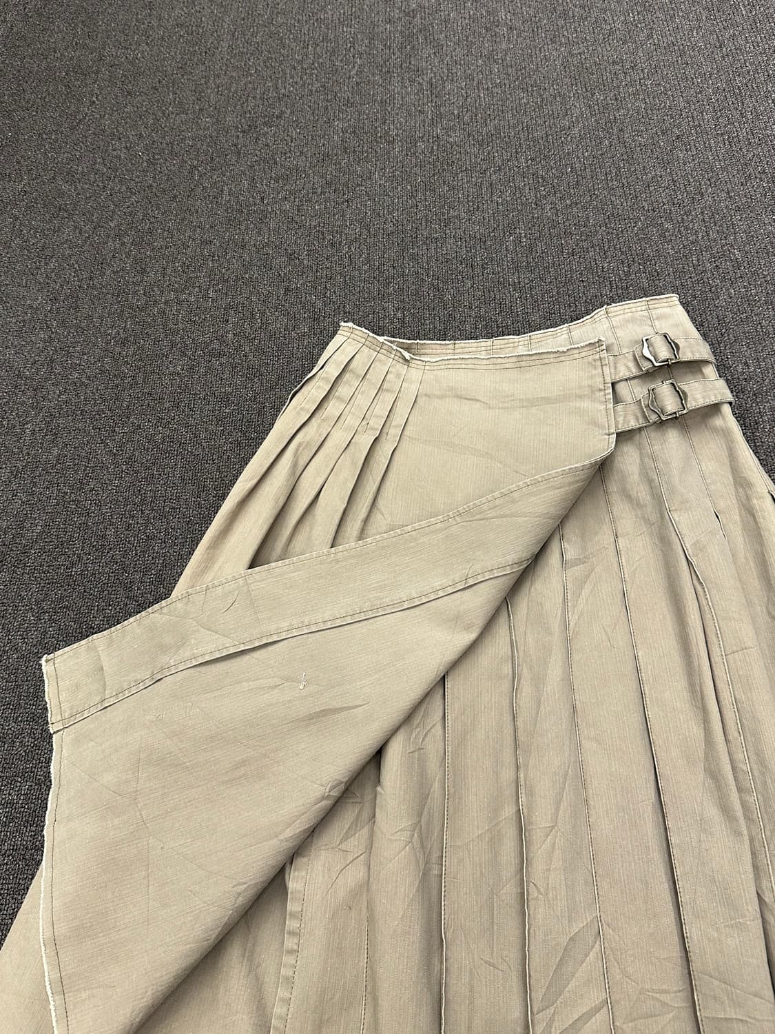 OS)A/T vintage 그런지 베이지 레이어드 플리스 데님 롱스커트 상품이미지6
