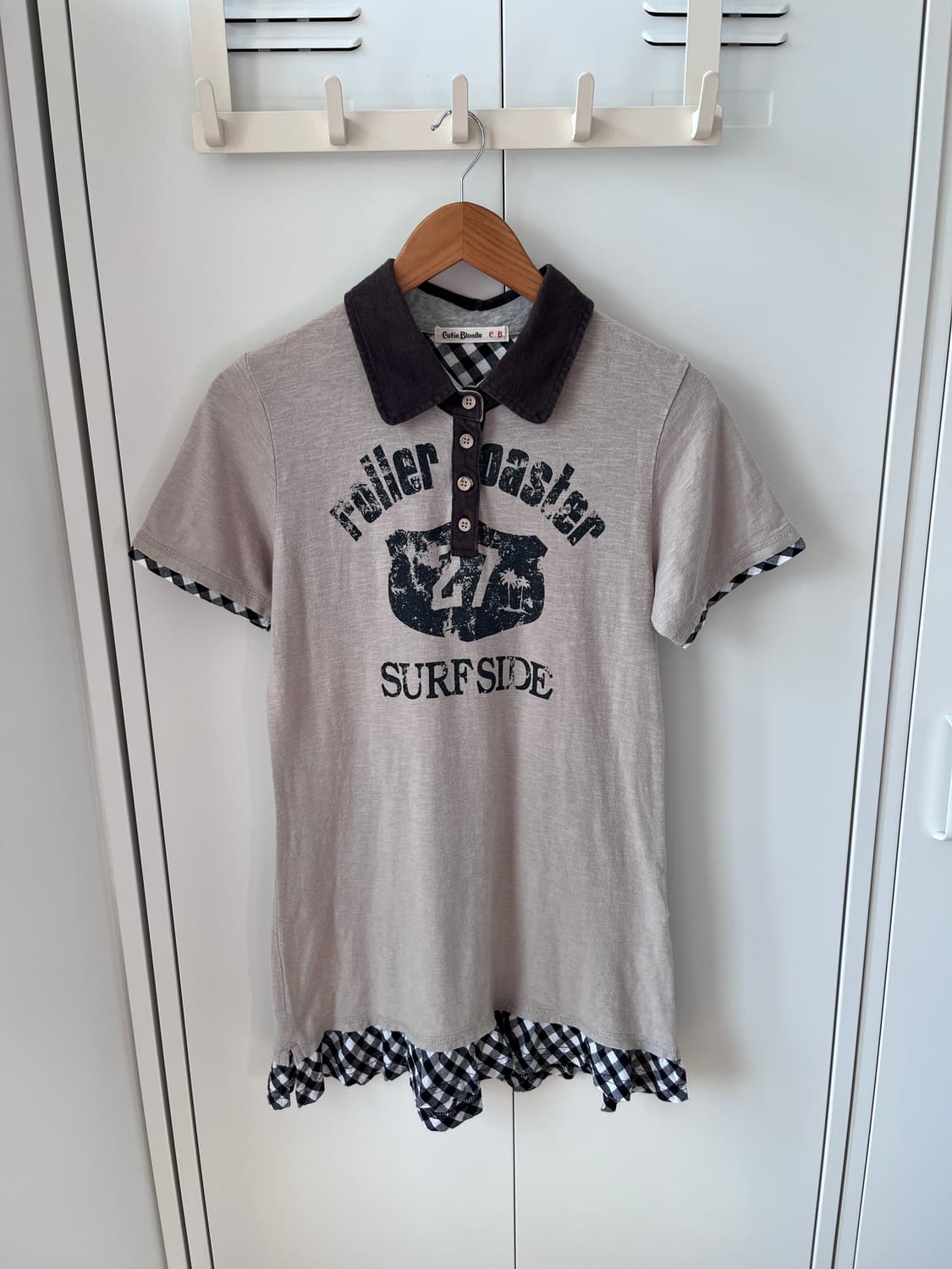 Cutie blonde 체크 레이어드 카라 반팔티 상품이미지9