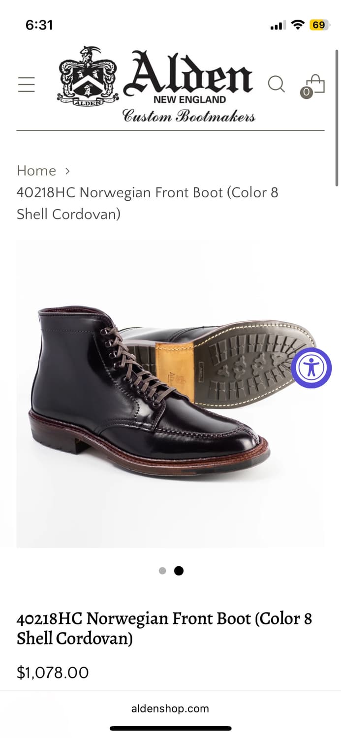 Alden40218HC 6.5D 버건디 코도반 탱커부츠 상품이미지10