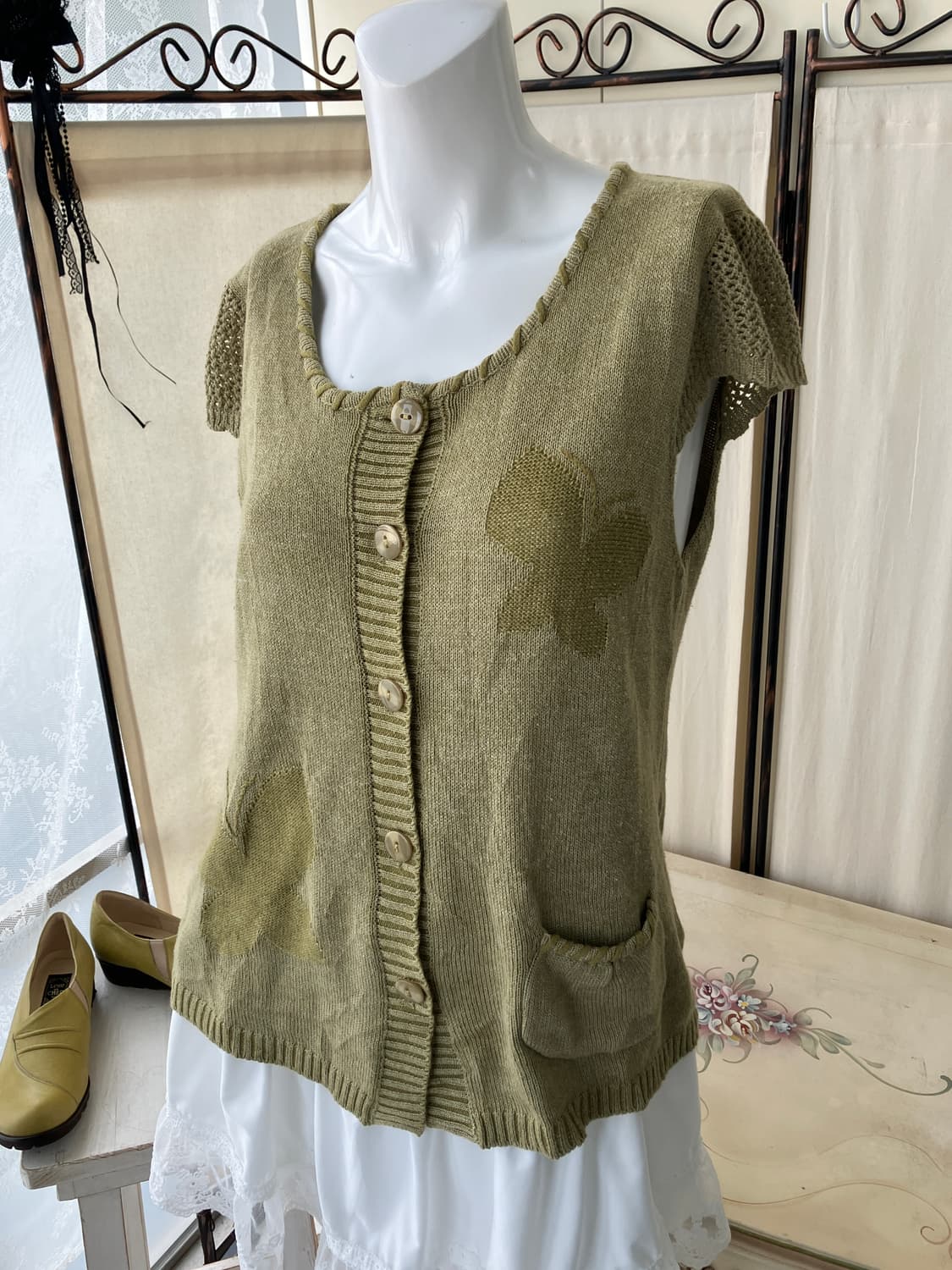 jpn vintage khaki knit blouse 상품이미지1