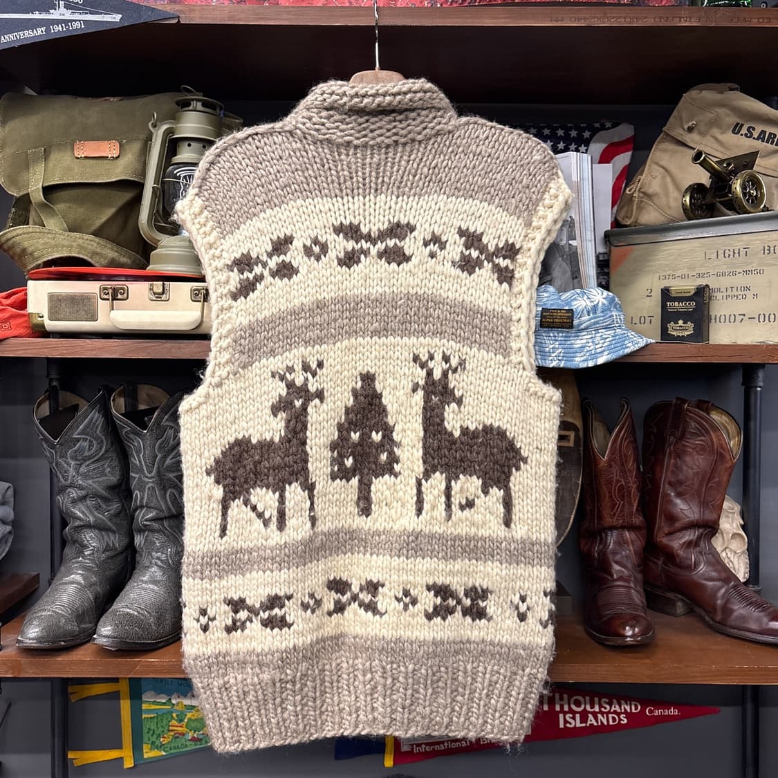 90s Vintage 루돌프 패턴 캐나다 헤비 울 코위찬 베스트 N104 상품이미지2