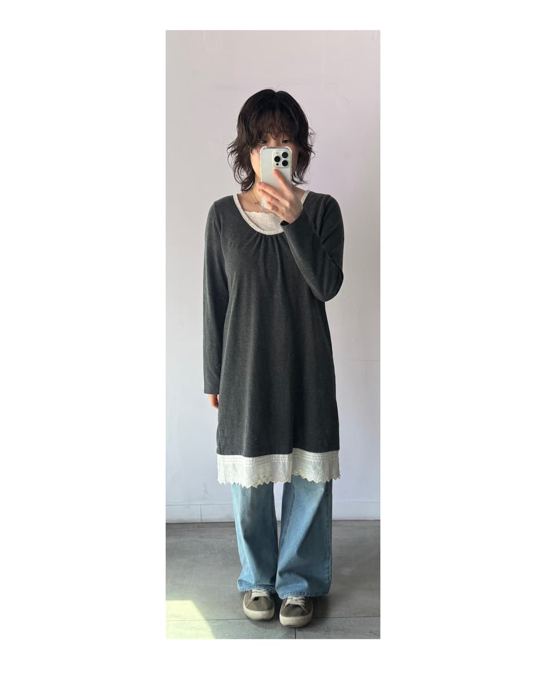 일본빈티지 차콜 레이스 롱슬리브 , 원피스, 코튼원피스 상품이미지2