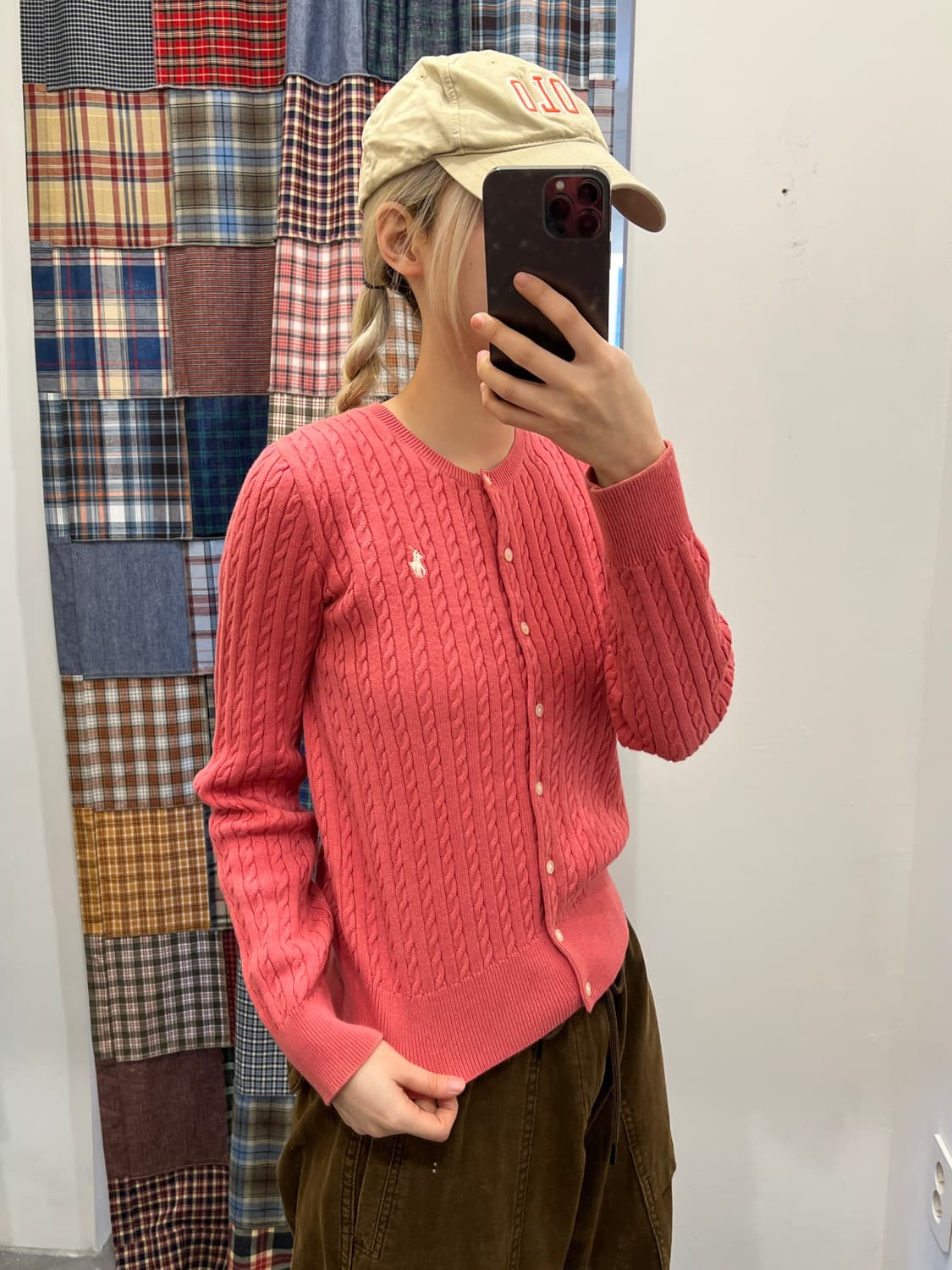 폴로 다홍 꽈배기 니트 카디건 상품이미지1