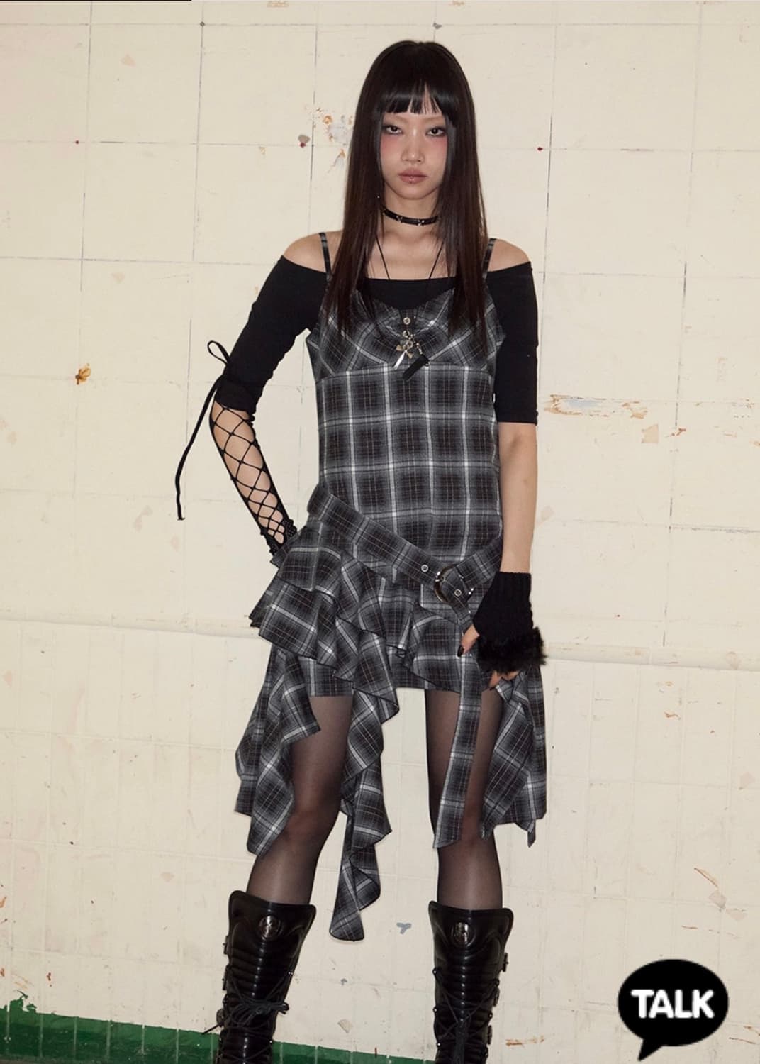 Belted Drop Ruffle Dress (CHECK) 상품이미지3