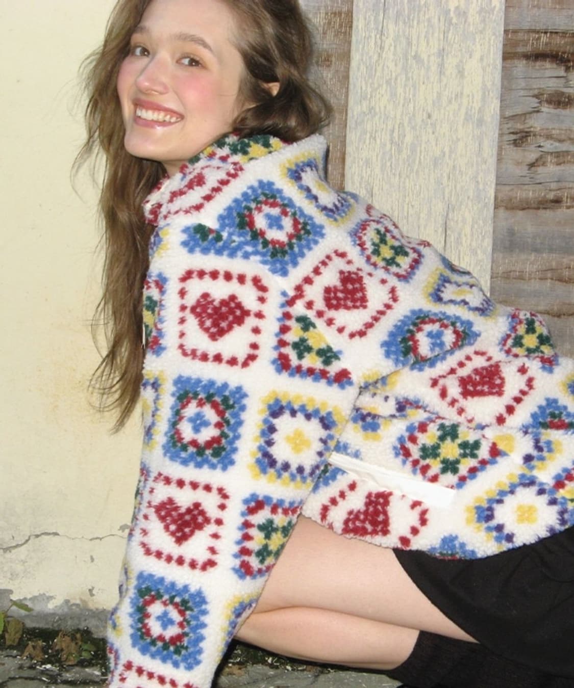 론론 하트 크로셰 패턴 후리스 상품이미지2