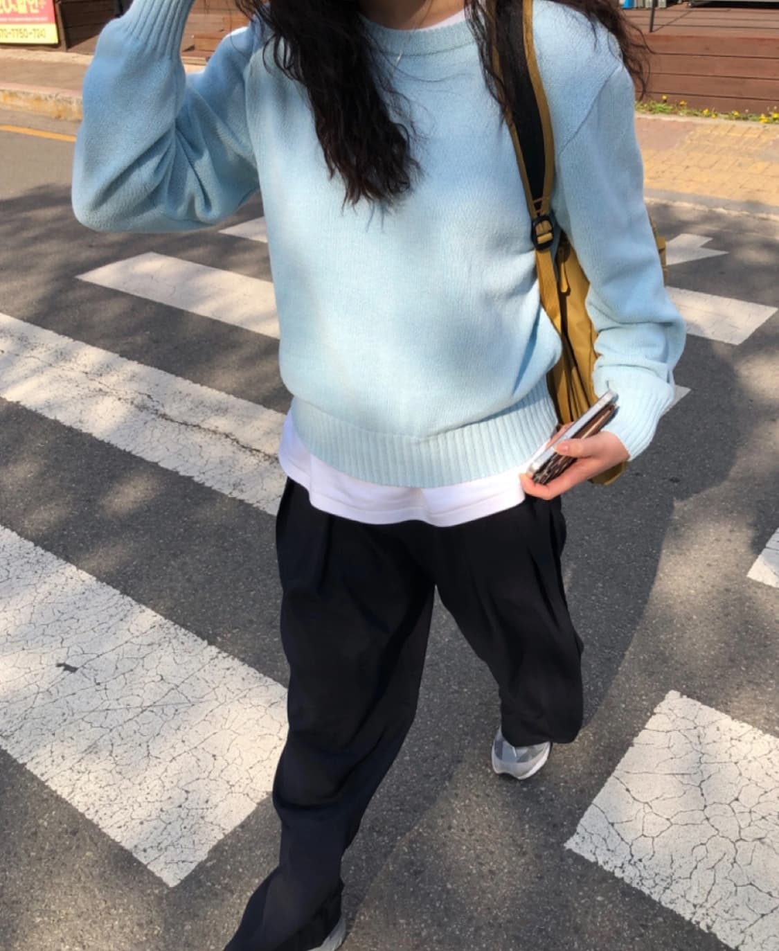 코튼 라운드넥 썸머 니트 스카이블루 상품이미지3