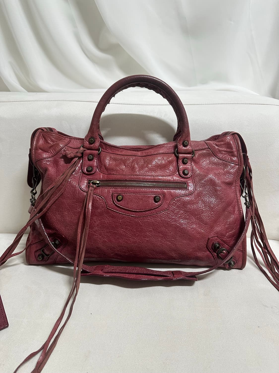 [A 정품] 발렌시아가 시티 모터백 미디움 버건디 상품이미지8