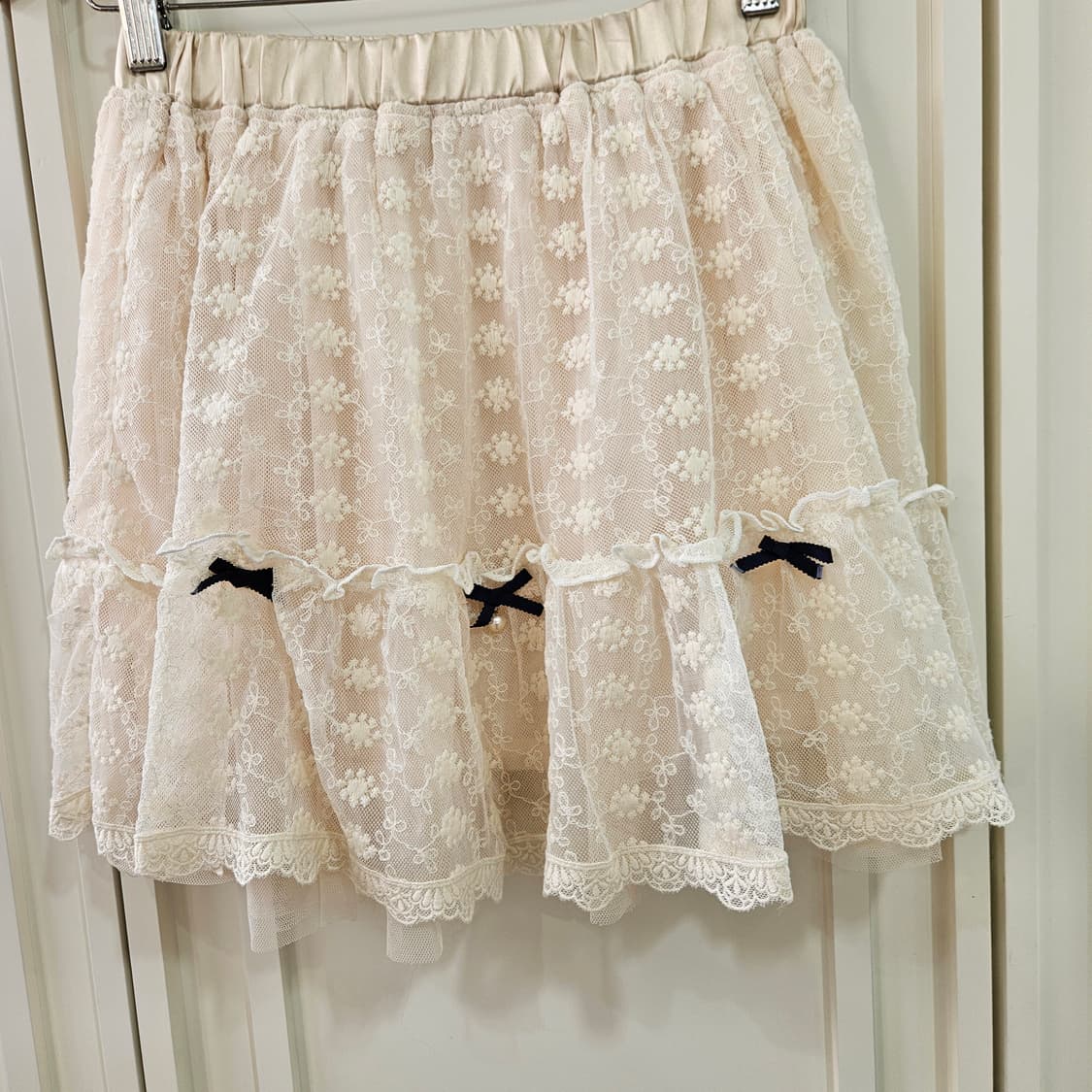 아이보리 레이스 리본 미니 스커트 상품이미지4