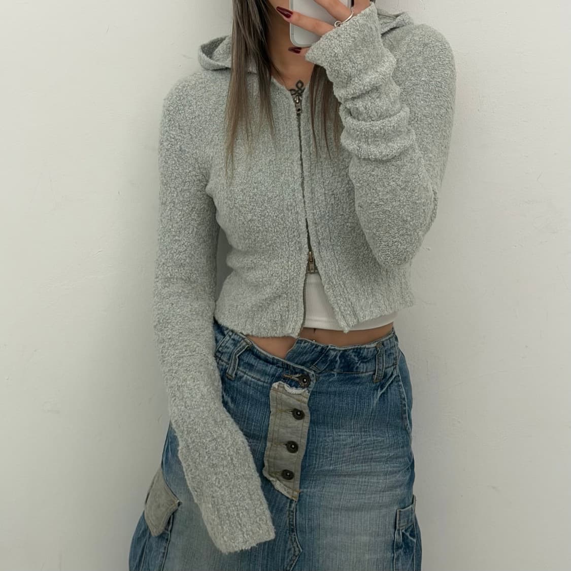 민트 소프트 크롭 후드 집업 상품이미지1