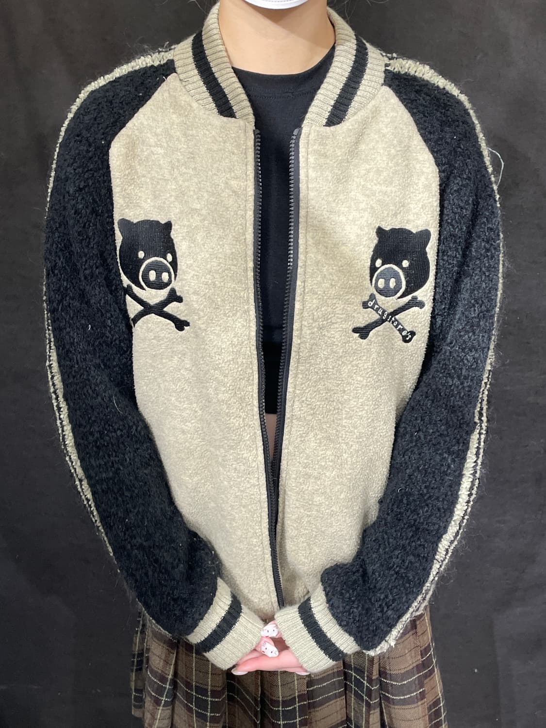 일본빈티지 드럭스스토어 스컬 코위찬 니트 집업 자켓 L 상품이미지4