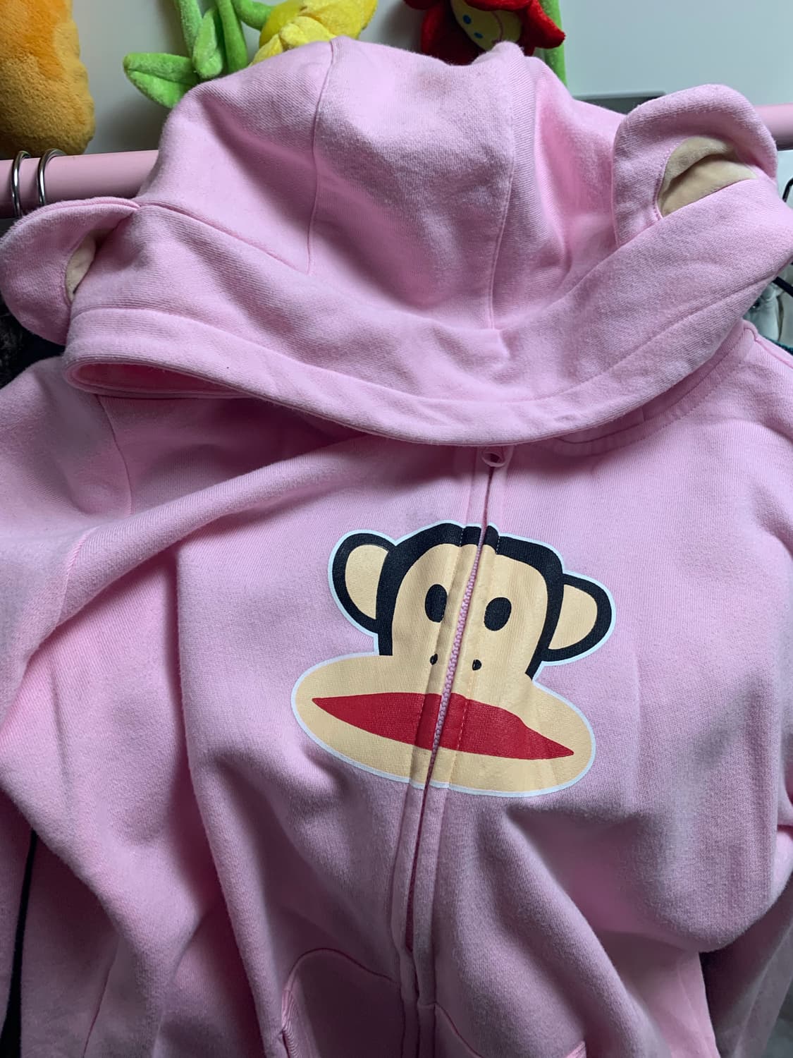 폴프랭크 갸루 후드집업 원숭이귀 핑크 연핑크 상품이미지2